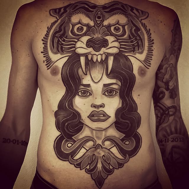 Neo-traditional portrettattoo